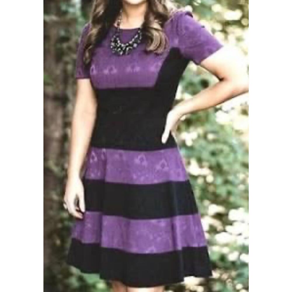 Badgley Mischka Purple and Black Mini Dress Size 8 NWT